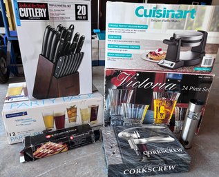 R0 Cuisinart Waffle Maker, Kuchenstolz & Tools Of The Trade Knives, Glassware & Corkscrew Set
