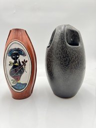 R2 Reid Ozaki Studio Pottery Ikebana Vase & Italian Fantoni-Style Sgraffito Vase