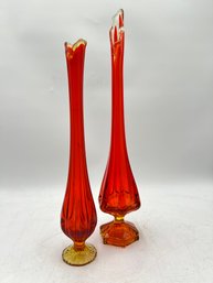 R2 Vintage L.E. Smith Amberina Swung Vase & Viking Glass Epic Column Swung Vase