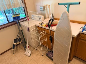 R6 Laundry Room Items, Ironing Board, Iron, Step Ladder, Mops, Vacuum, Baskets, Shoe Heater