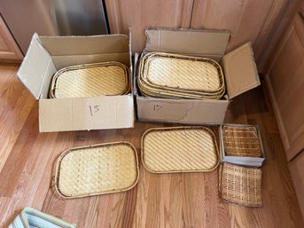 R2 Big Lot Of Bamboo Trays, Three Sets Of Three Woven Plates