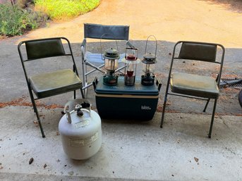 R0 Camping Lot Includes Lanterns, Coolers, Propane Tank, Folding Chairs