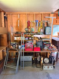 R0 Garage Lot. Includes Router, Saws, Extension Cords, Sockets, Bits, Battery Charger, Tools
