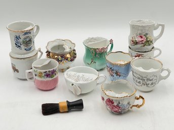 R1 Collection Of Mustache Tea Mugs, A Vintage China Invalid Feeding Cup And A Vintage Mustache Brush