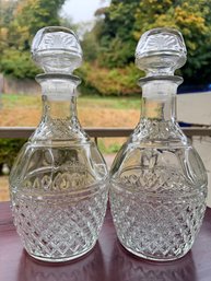 R Pair Of Vintage Crown Royal Decanters With Etched Crown & Grape Designs & Stoppers