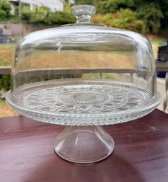 R Vintage Clear Glass Pedestal Cake Stand With Dome Lid