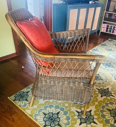 Victorian Style Rattan Wicker Lounge Dark Brown Armchair With Attached Cushion
