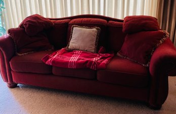 R2 LAZBOY Red Sofa, Pillows, Throw Blanket