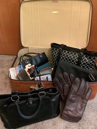 Rm 5 - Assorted Purses, Assorted Wallets, Samsonite Sonora II Suitcase, Travel Sewing Kit, Leather Gloves,