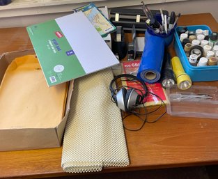 R9 Office Lot To Include Envelopes, 3-hole Punch, Flashlights, Switch, Acrylic Paint, Rug Grip, Tape, Stapler