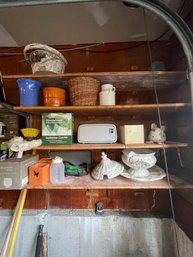 R0 Garage Lot To Include Small Pits, Cleaning Supplies, Candles, Soup Tureen, Basket And Other Items
