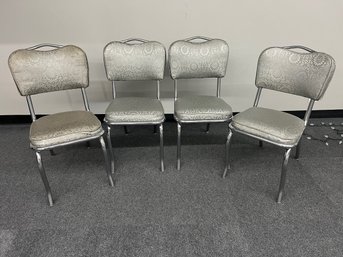 Virtue Brothers Of California Maf. Co. 4 Vintage Diner Style Chairs . Chrome And Silver Vinyl.