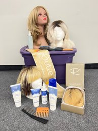 W1 Synthetic And Real Hair Wigs With Supplies, Head Forms And Storage Bin