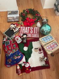 R3 Christmas Lot To Include Wreath, Sign, Giant Stocking, Ornaments , Doormat, Polar Express Set, Decor