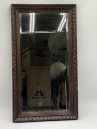 W1 Wood Framed And Wood Backed Antique Mirror. Heavy. Beveled Glass. 18in X 32in