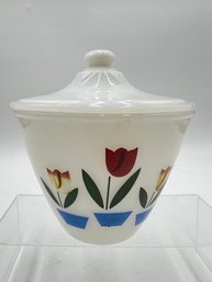 R1 Vintage Tulip Anchor Hocking Fire King Grease Jar With Lid