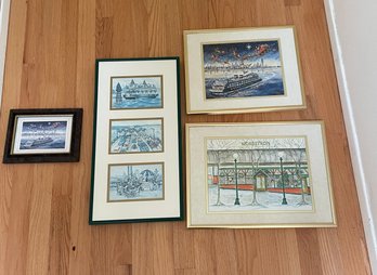 R3 Four Pieces Of Framed Christmas Artwork In Local Places