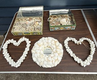 Seashell Wall Art, Mirror, Necklaces, Bracelets, Loose Shells, Vintage Tins