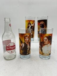 R2 Star Wars Collector Glasses And Old Dr Pepper Bottle