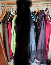 R1 Closet Lot To Include Variety Of Women's And Men's Jackets, Head Warmer, Gloves And Scarf