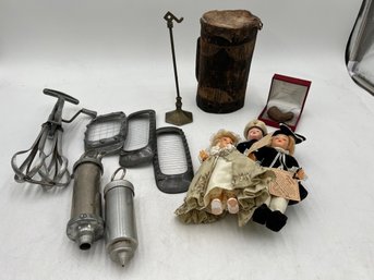 R3 Eclectic Mix Of  Collectibles.  Vintage Cookware,  Carlson Dolls, Plains Indians Cahokia Pipe, And More