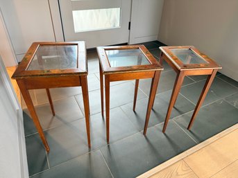 R2 Vintage Glass Top Nesting Tables Feature Painted Floral Decoration