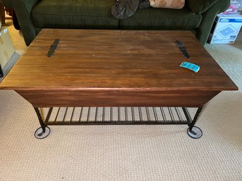 R11 Wood And Iron Storage Coffee Table.  48in X 30in X 19in.