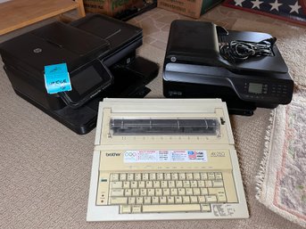 R11 Two HP Printer Scanners, Vintage Electric Brother Typewriter.  Owner Reports All Working Order When Stored