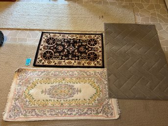 R11 Area Rugs. Runner 96in X 24in, Gray Nonskid  47in X 32in , Dar Pattern 37in X 24in,  Light Colored Rug