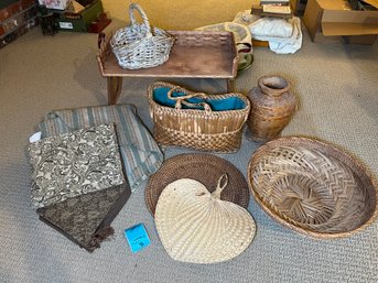 R11 Baskets, Rattan Pieces, Lap Desk With Folding Legs, Table Cloth And Protector, Table Runner. Please See P