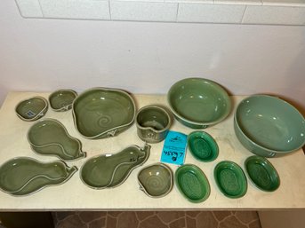 R11 Japanese Green Dishware.  Owner Reports Bought In Japan In 1948/49