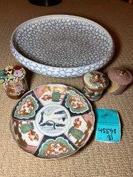 R11 Large Japanese Serving Bowl, Possible Imari Teacups And Plate.   Owner States From 1948 1949.