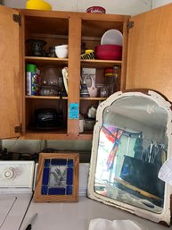 Stain Glass Picture, Framed Mirror, Decorative Jars, Pie Plates , Silicon Popcorn Popper.