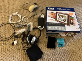 R11 Ativa Digital Picture Frame New In Box, Never Used.  Various Cables, Bose Wired Head Phones