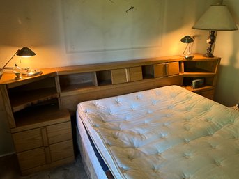 R11 Wooden Headboard With Cabinets, Three Lamps, Digital Clock, Small Candle Holder