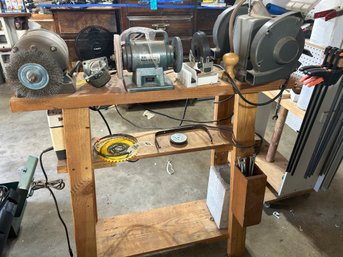 R0 Capacitor Motor, 5in Bench Grinder, Sears 1/2 H.P. Bench Grinder, Nails, Safety Glasses, Wooden Shelf