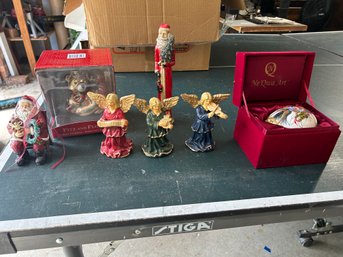 R0 Various Christmas Decor, Set Of Porcelain Angels, Bear Ornament, Fitz And Floyd Teddy Bear Ornament, Tall S