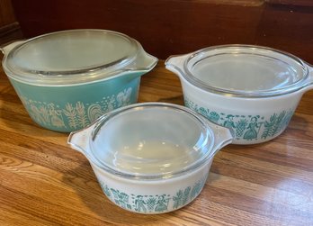R3 PYREX Casserole Dishes In Amish Butterprint In Sizes 1 1/2 PT, 1 1/2 QT, 2 12QT