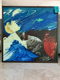 Wood Framed Canvas Painting Signed By Max Benjamin On Back. 32.75in  X 32.75in