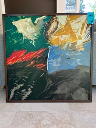 Wood Framed Canvas Painting Signed Max Benjamin On Back. 32.75in  X 32.75in Multiple Paintings By Same Artist