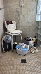 R4 Bathroom Lot With Shower Chair, Foot Spa, Vintage Health-O-Meter Scale & More