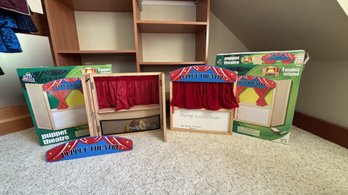 R7 Two Complete Wooden Puppet Theatre Sets With Puppets