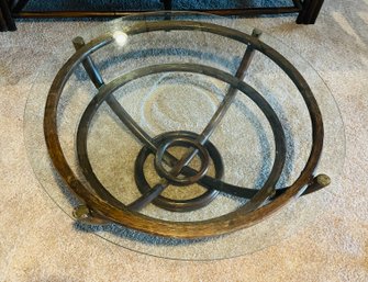 Rm13 Vintage Double Glass Rattan Coffee Table And Small Wood Side Table