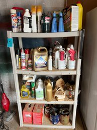 Plastic Shelving With Contents.  Includes, But Not Limited To: Wood Trimmoieces, Homax Wall Texture, Paint