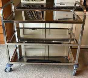 R2 Modern Chrome Three Tier Bar Or Library Trolley/Cart With Wheels