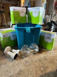 Four Commercial Electric LED Ceiling Lights New In Box, Glass Globes And Two Ceiling Fixtures