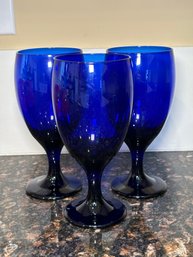 R1 Blue Glassware Goblet Wine Glasses, Set Of 3
