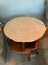 Marble Topped Tiered Table, Angel Sculpture Figurine