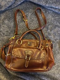 CL4 Dooney & Bourke Brown Leather Satchel Crossbody Purse Tassel Shoulder Bag