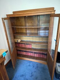 R3 Antique Bookcase Cabinet With Original Glass Doors & Skeleton Key